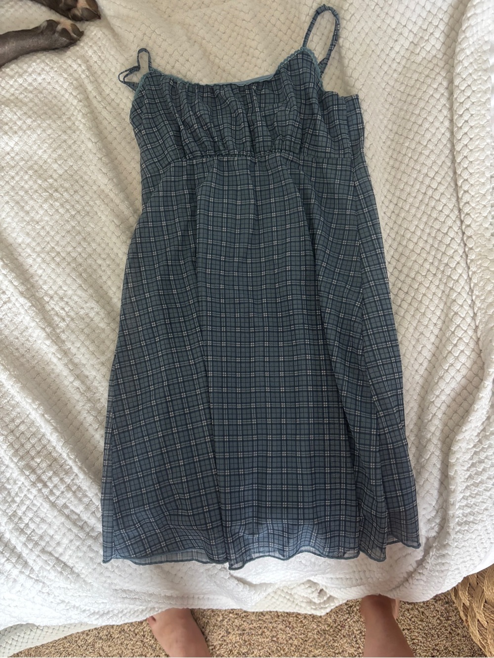 Aeropostale Teal Plaid Spaghetti-Strap Midi Dress